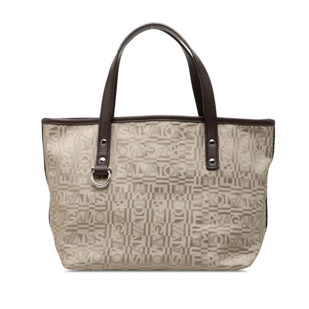 Salvatore Ferragamo handbag AU-21 A839 beige canvas leather women's